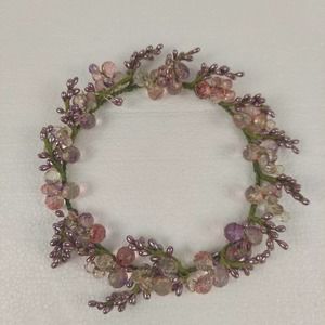 PartyLite Purple Pink Crystal Dew Drop 7.5 Inch Beaded Candle Ring